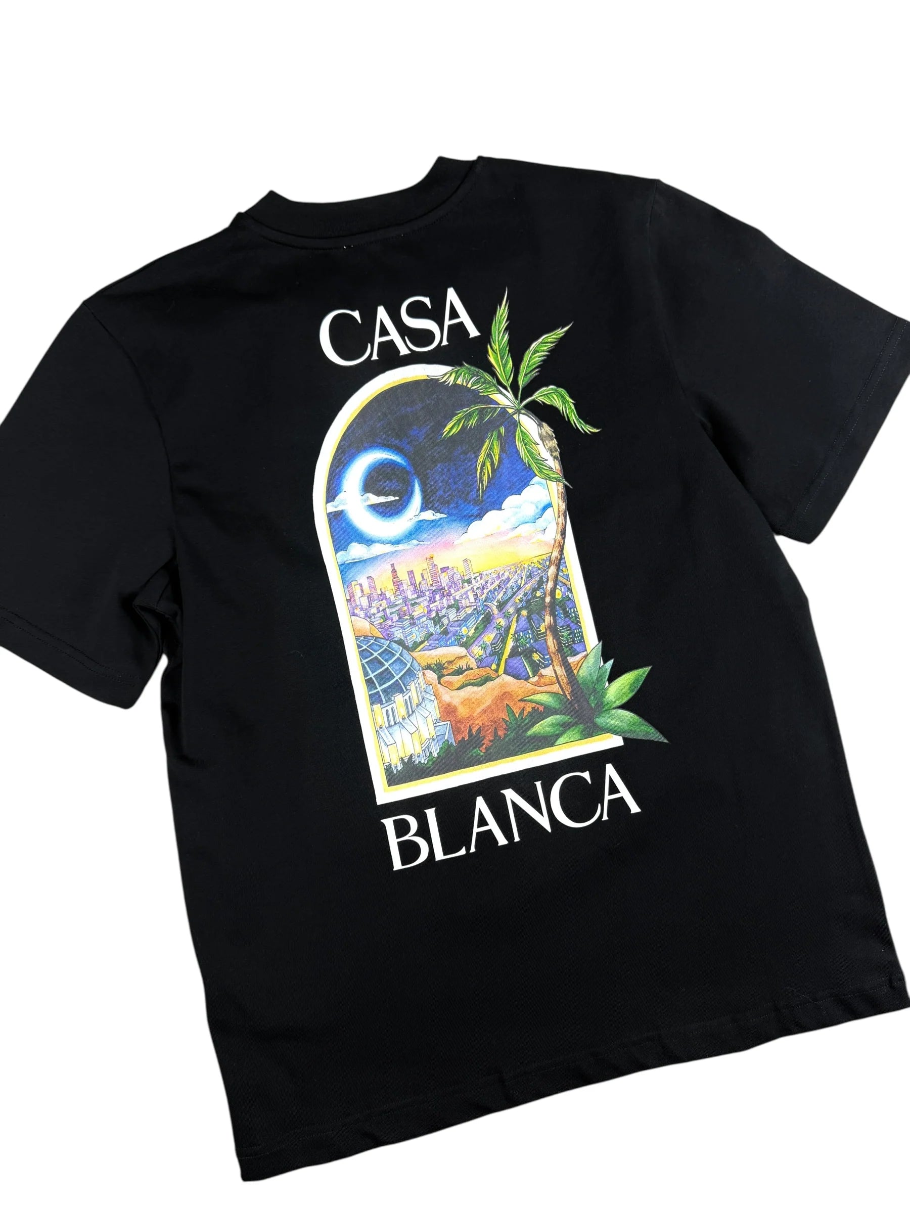 Tee-shirt Casablanca LA Nights – t-shirt blanc en coton premium avec imprimé coloré inspiré des nuits de Los Angeles , vue de dos