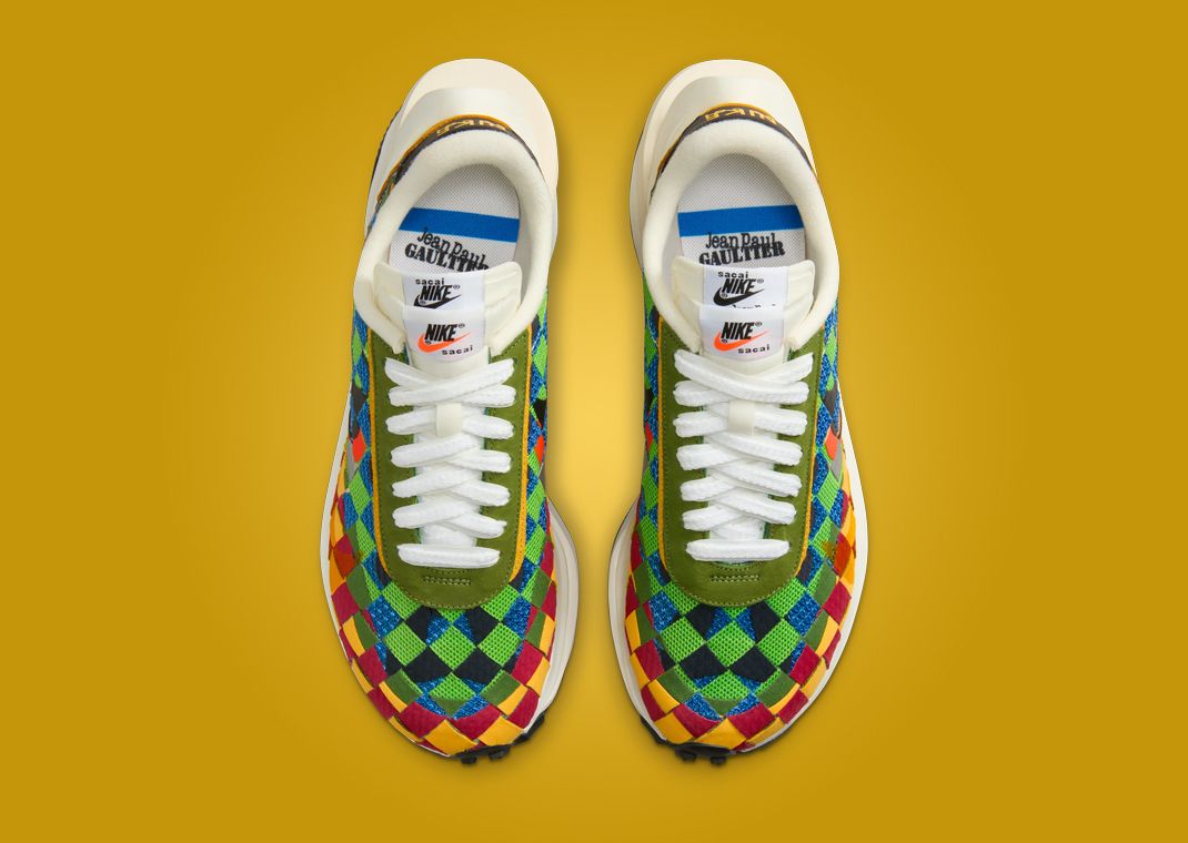 Nike VaporWaffle sacai Jean Paul Gaultier Green Gusto – chaussures hybrides avant-gardistes, vue de haut