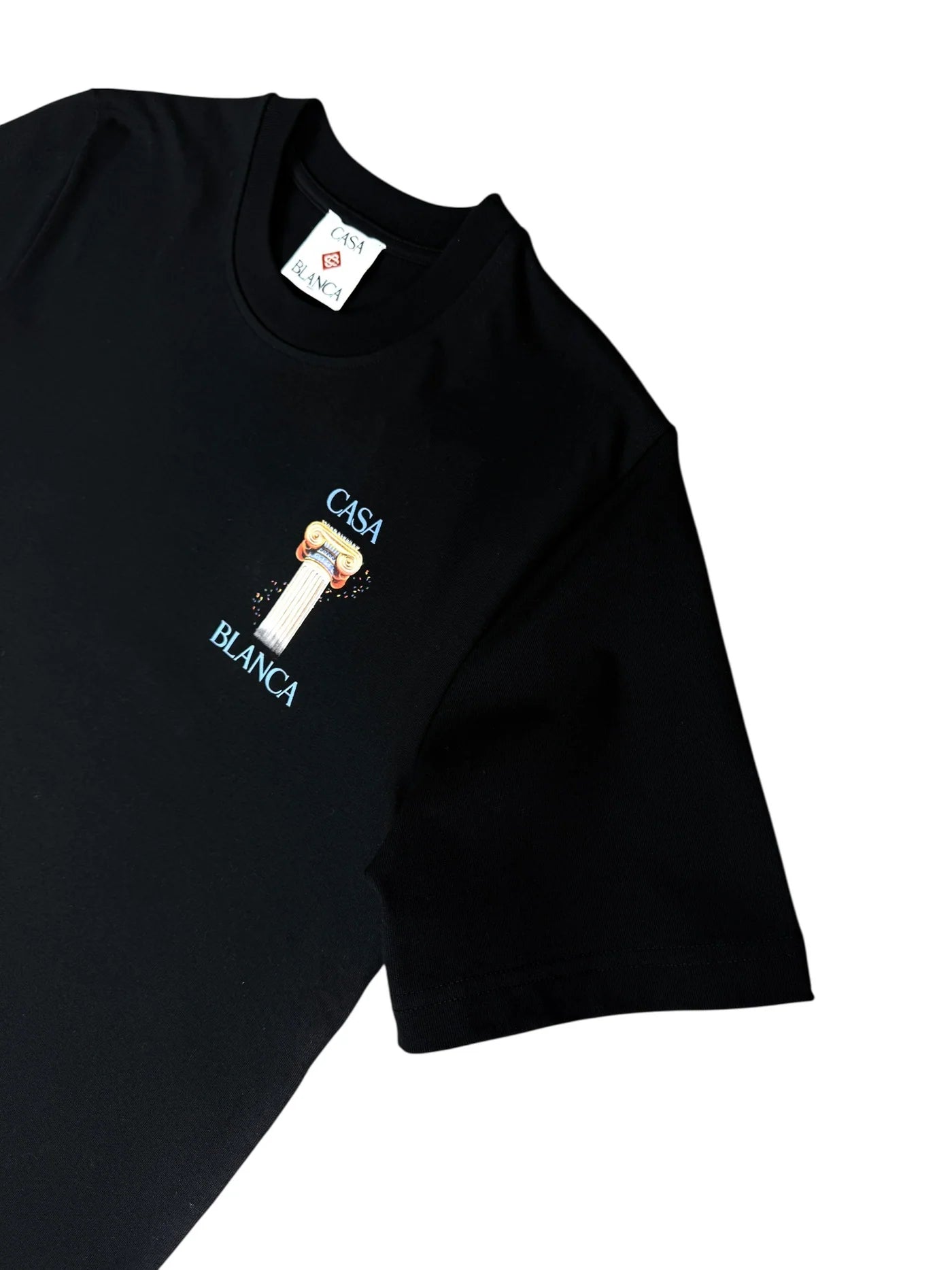 Tee-shirt Casablanca Black Colonne – t-shirt noir en coton premium avec motif colonne sérigraphié , vue zoomer de face