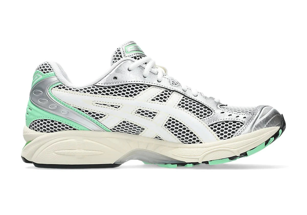 Chaussure de running Asics Gel-Kayano 14 SILVER LIME , gris argenté , semelle légère et confortable , vue de profil