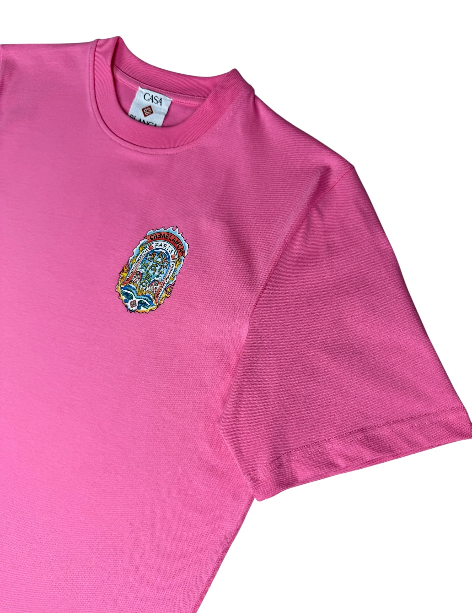 Tee-shirt Casablanca Way Skate Rose – t-shirt rose en coton premium avec imprimé skate graphique , vue de face