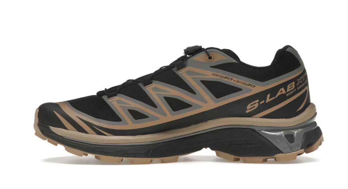 Salomon XT-6 Black Portabella - sneakers trail et lifestyle en mesh noir avec semelle Contagrip vue de coter
