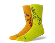 Chaussettes STANCE Grinch and Max – chaussettes crew multicolores inspirées du Grinch et de son chien Max, en coton premium confortable, vue de coter
