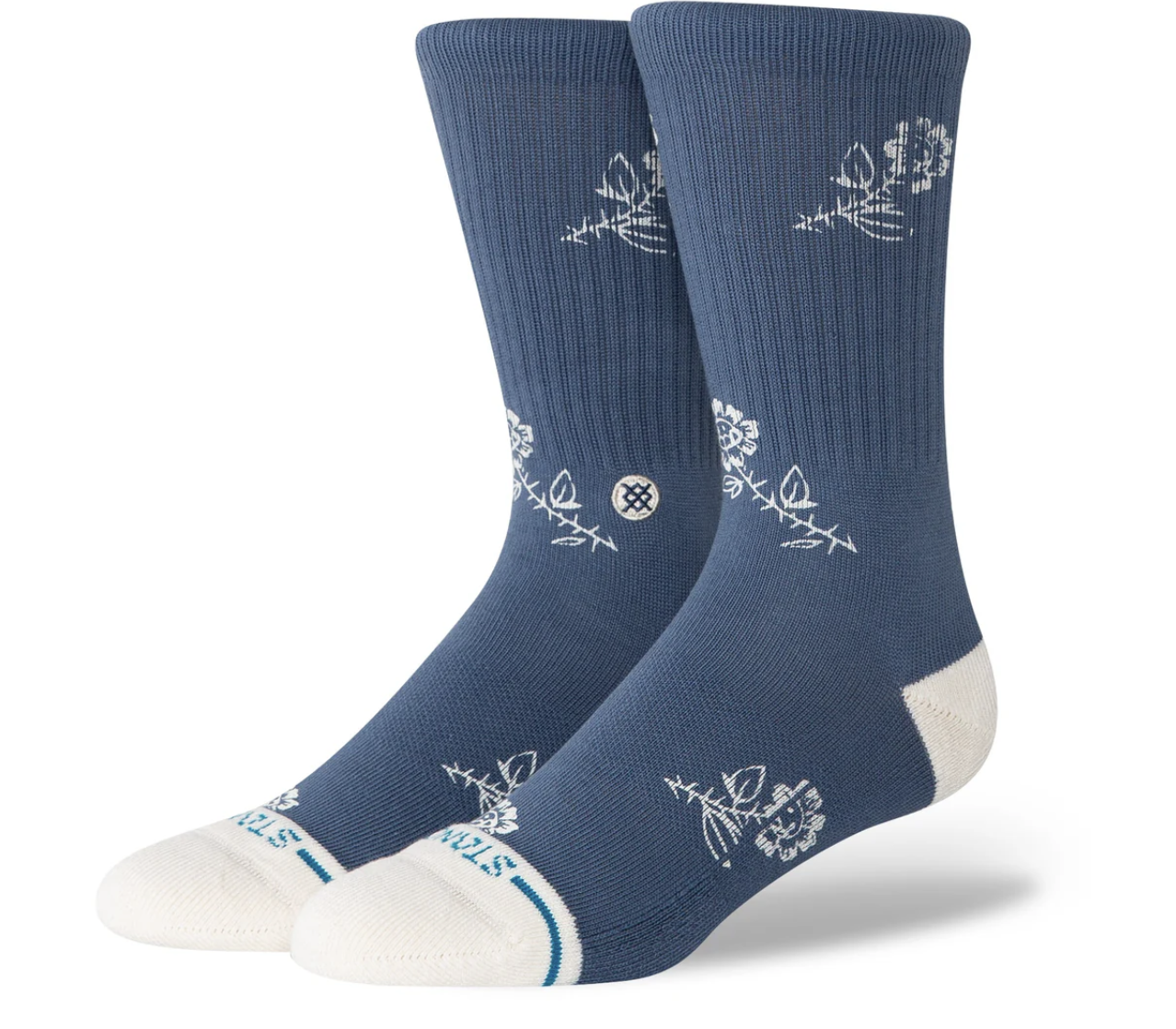 Stance Petite Bloom – chaussettes mi-mollet en coton premium avec motifs floraux et logo Icon, vue de coter
