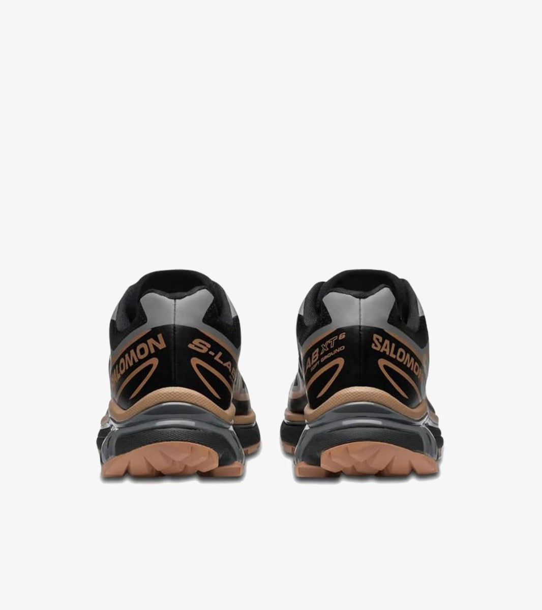 Salomon XT-6 Black Portabella Pewter – sneaker noir et brun terre premium, mesh respirant et semelle Contagrip, vue de derrière