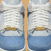 Jordan 4 Retro TEX Denim Worn Blue – sneaker en denim effet usé bleu, détails TPU translucides et semelle Air-Sole, vue face zoomer
