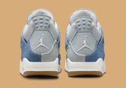 Jordan 4 Retro TEX Denim Worn Blue – sneaker en denim effet usé bleu, détails TPU translucides et semelle Air-Sole, vue arrière