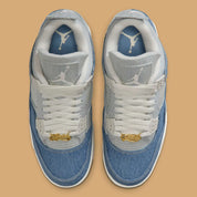 Jordan 4 Retro TEX Denim Worn Blue – sneaker en denim effet usé bleu, détails TPU translucides et semelle Air-Sole, vue de haut
