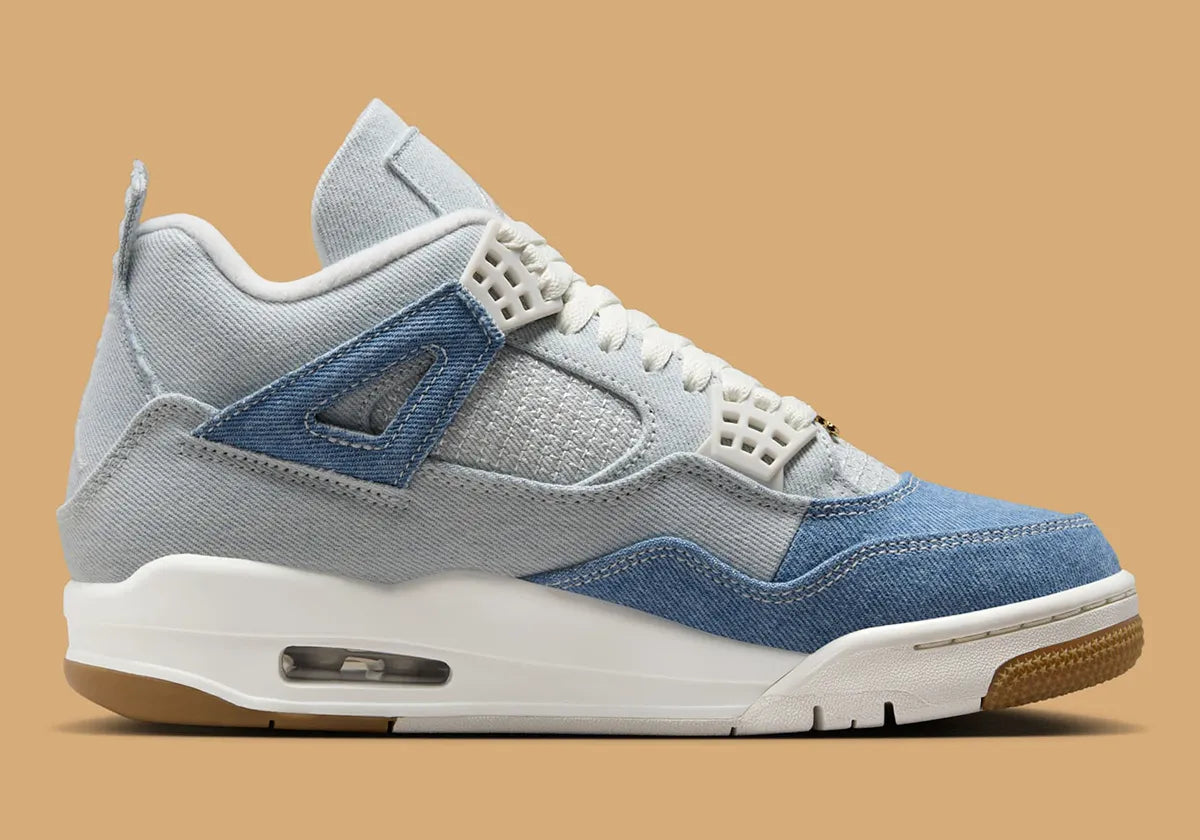 Jordan 4 Retro TEX Denim Worn Blue – sneaker en denim effet usé bleu, détails TPU translucides et semelle Air-Sole, vue de face interieur