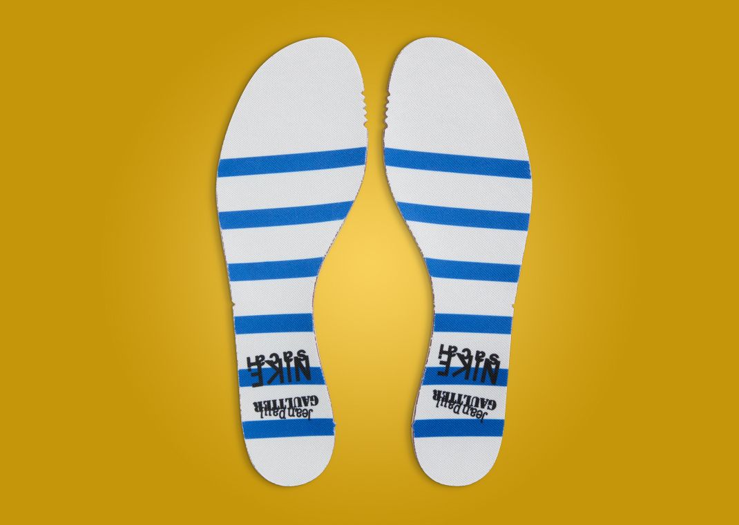 Nike VaporWaffle sacai Jean Paul Gaultier Green Gusto – chaussures hybrides avant-gardistes, vue semelle intérieur