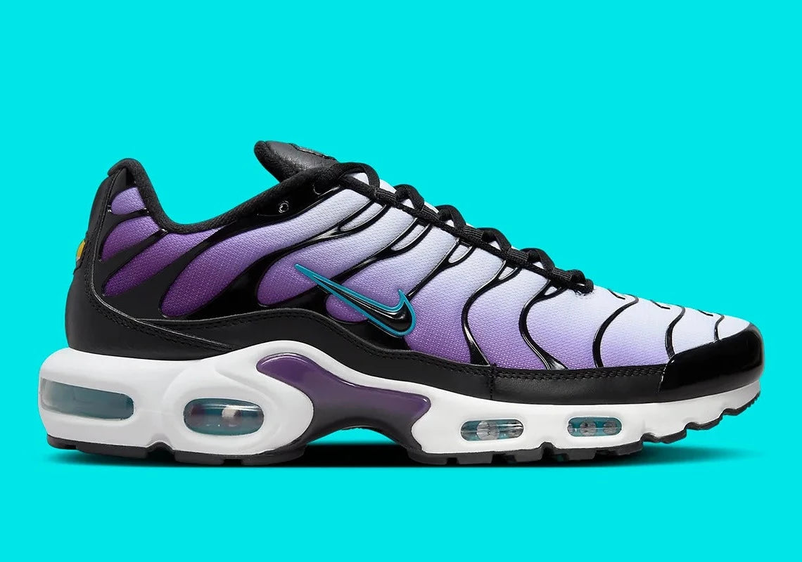 Nike Air Max Plus Reverse Grape, sneaker TN en mesh dégradé violet et bleu, avec cages TPU ondulées et amorti Tuned Air. (vue de profil)