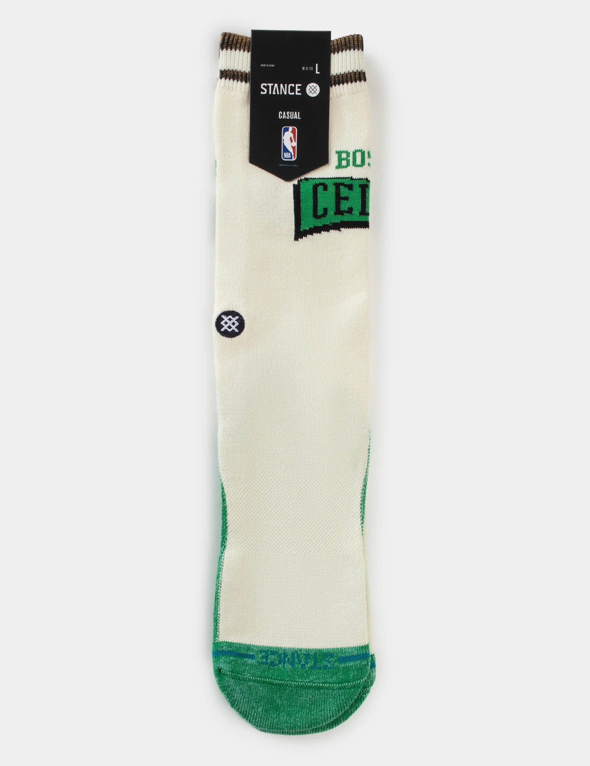 Stance Celtics Victory Crew – chaussettes NBA mi-mollet coton premium vert et blanc avec logo Boston Celtics , vue de face