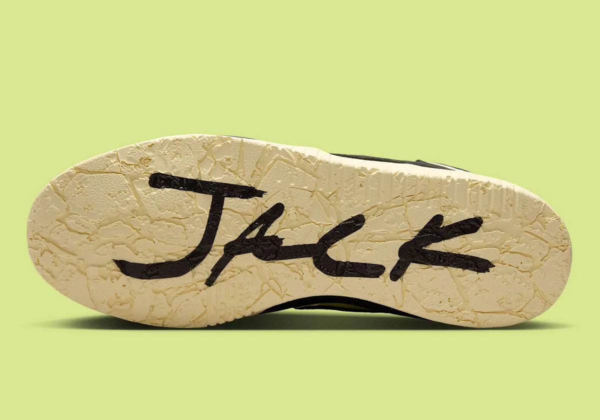 Chaussure de ville jumpman jack travis scott beige et jaune, vert lime, semelle confortable, vue du dessous