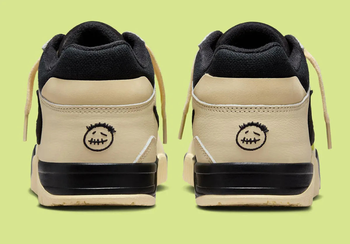 Chaussure de ville jumpman jack travis scott beige et jaune, vert lime, semelle confortable, vue de l'arrière