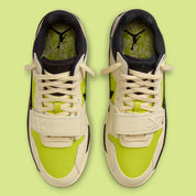 Chaussure de ville jumpman jack travis scott beige et jaune, vert lime, semelle confortable, vue de haut