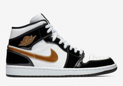 Air Jordan 1 Mid Patent Black White Gold 1