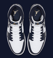 Jordan 1 Mid White Metallic Gold Obsidian