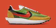 Nike LDWaffle sacai Green Multi – sneaker multicolore verte, jaune et orange avec double Swoosh et semelle empilée , vue de face