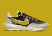 Nike LDWaffle sacai Undercover Black Bright Citron – sneaker noire et jaune avec double Swoosh et semelle empilée , vue de coter