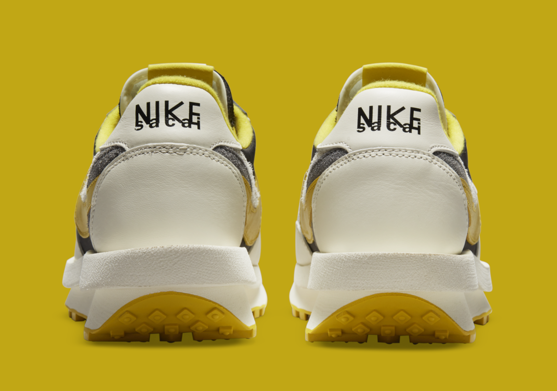 Nike LDWaffle sacai Undercover Black Bright Citron – sneaker noire et jaune avec double Swoosh et semelle empilée, vue arrière