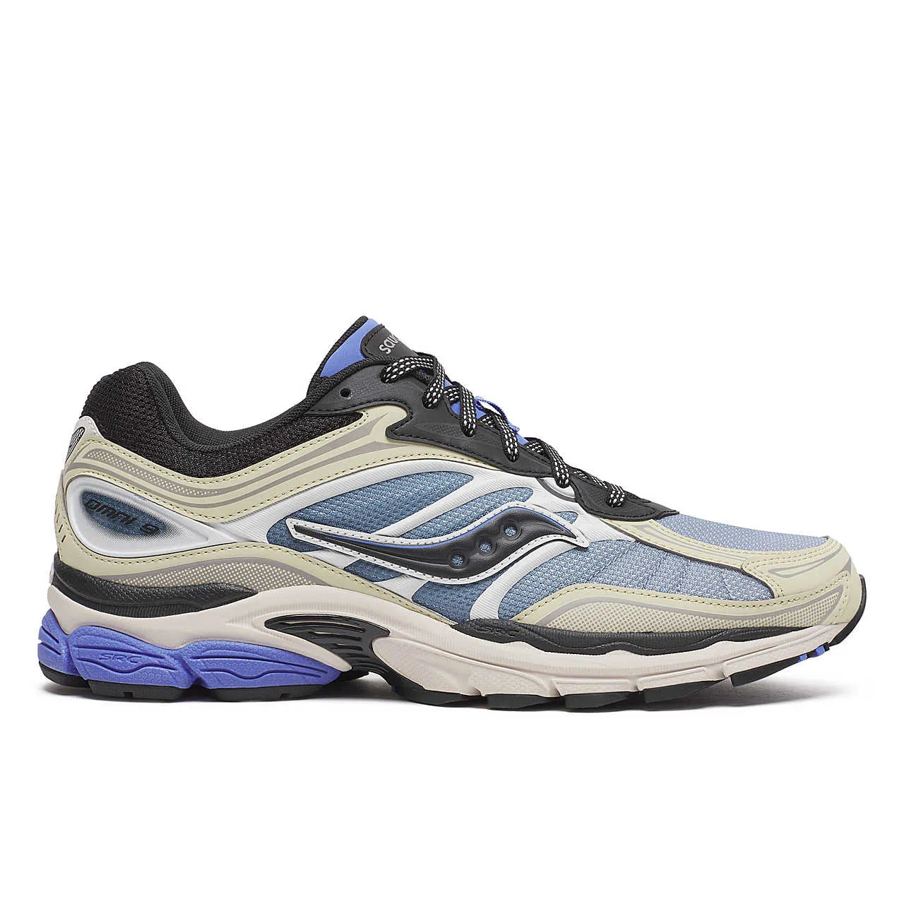 Saucony ProGrid Omni 9 Fade Pack Blue en mesh technique avec dégradé de bleu, amorti ProGrid et design rétro-running.