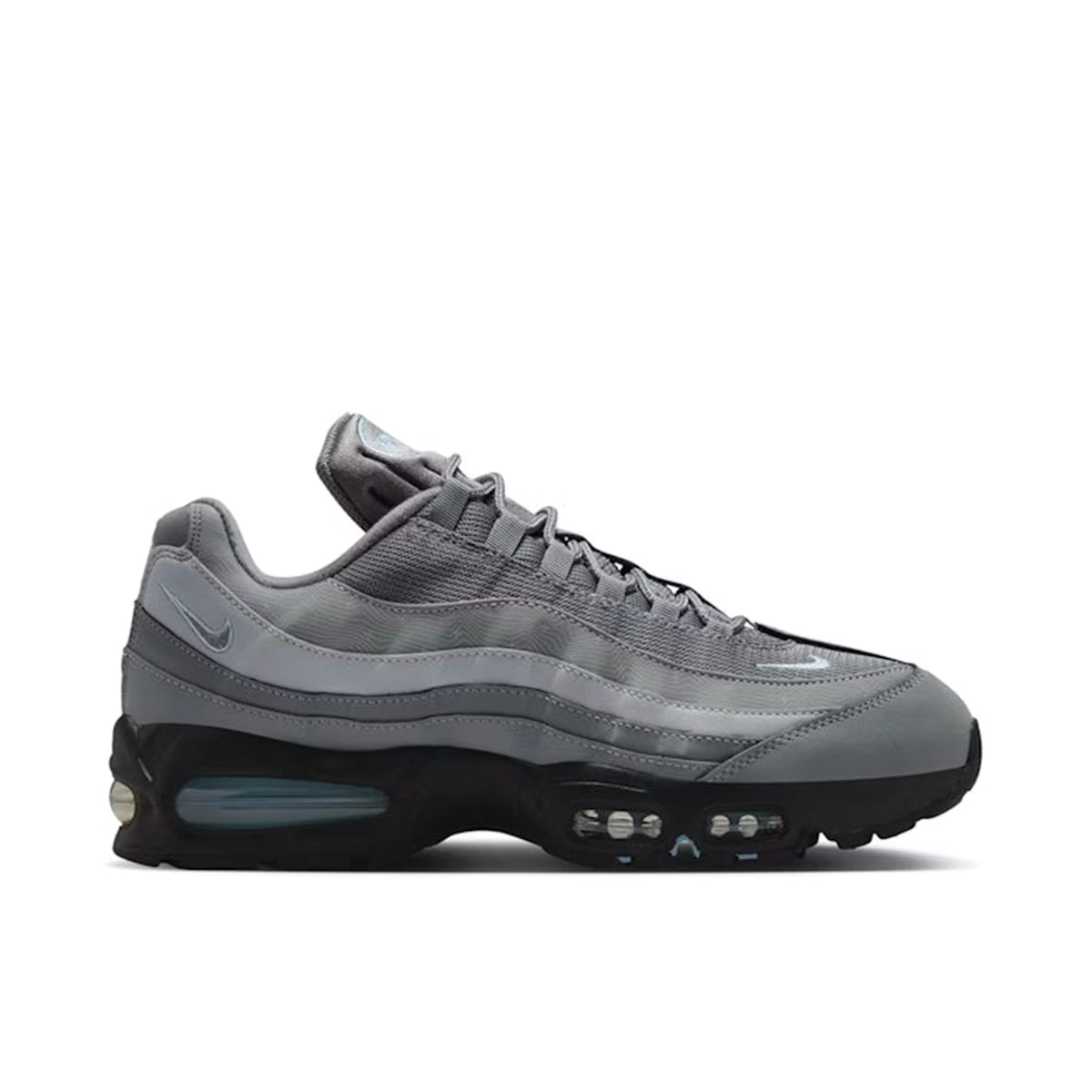 Sneakers Nike Air Max 95 OG Big Bubble Cool Grey grises en mesh et matières premium avec amorti Air Max visible. Vue extérieur 