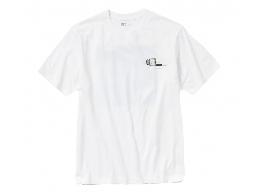 Tee-shirt UNIQLO x KAWS Blue – t-shirt blanc en coton avec imprimé graphique bleu signé KAWS, vue de face 