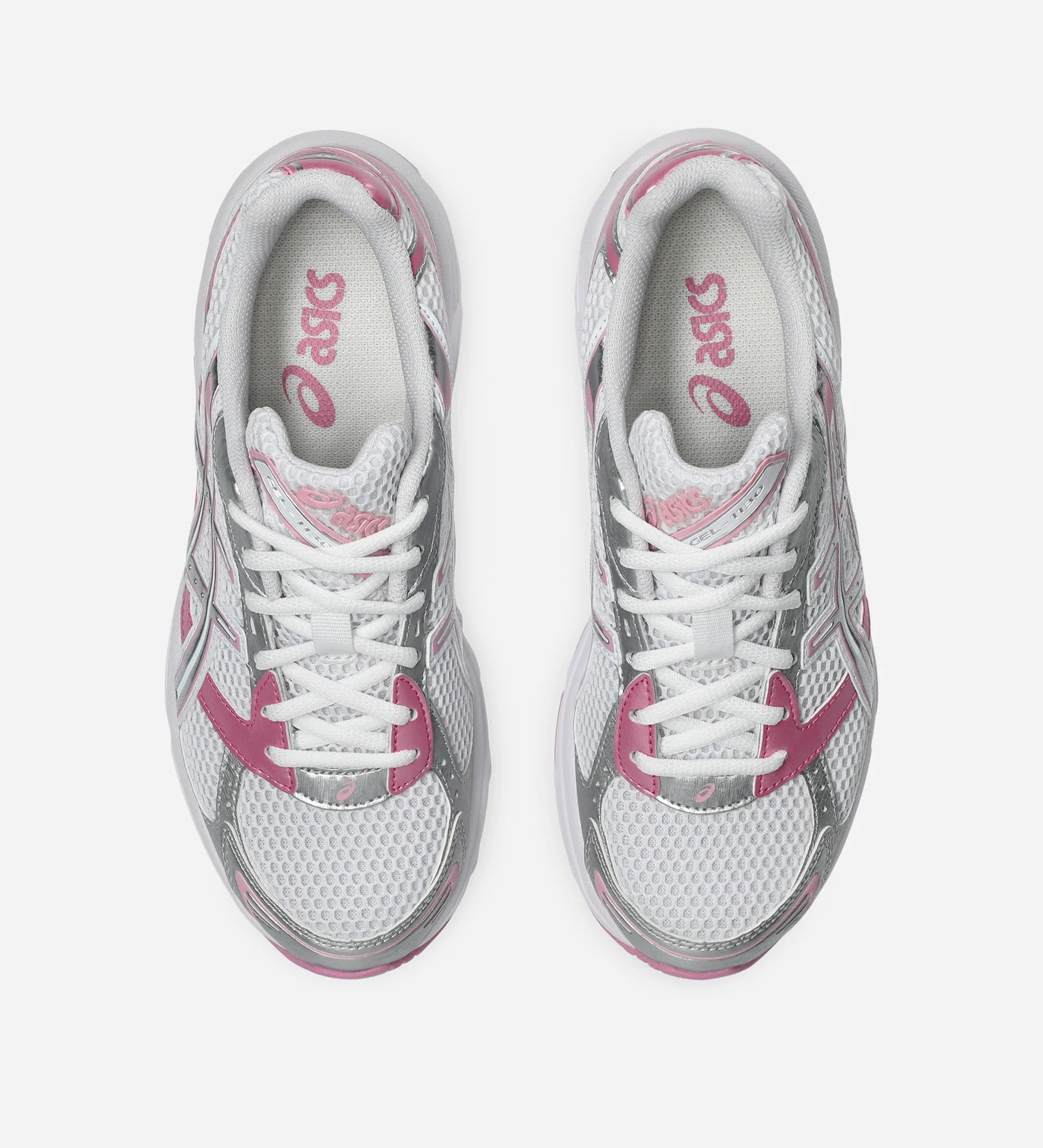 ASICS Gel-1130 White Pure Silver Pink – sneakers rétro blanches avec détails argentés et rose pastel, amorti GEL, vue de haut