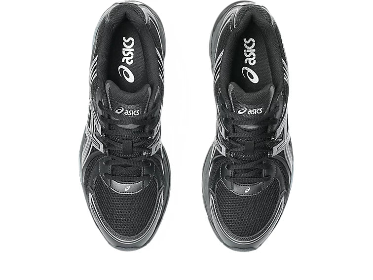 ASICS Gel-Sekiran Black Carbon en mesh noir avec détails gris anthracite, amorti GEL et silhouette technique contemporaine.