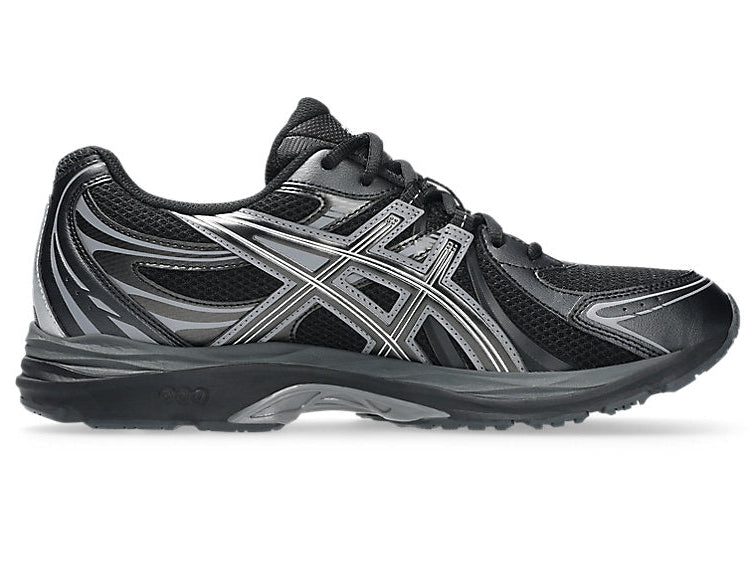 ASICS Gel-Sekiran Black Carbon en mesh noir avec détails gris anthracite, amorti GEL et silhouette technique contemporaine.