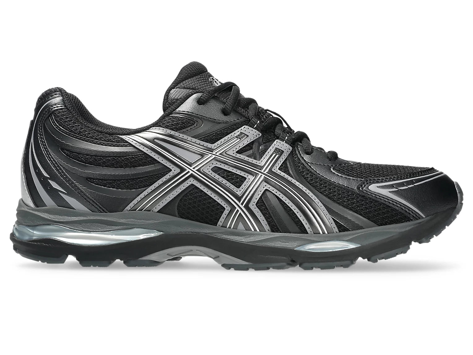 ASICS Gel-Sekiran Black Carbon en mesh noir avec détails gris anthracite, amorti GEL et silhouette technique contemporaine.