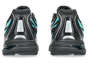 ASICS Gel-Sekiran Black Waterfall en mesh noir avec détails bleu aquatique, amorti GEL et silhouette technique contemporaine.