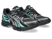 ASICS Gel-Sekiran Black Waterfall en mesh noir avec détails bleu aquatique, amorti GEL et silhouette technique contemporaine.