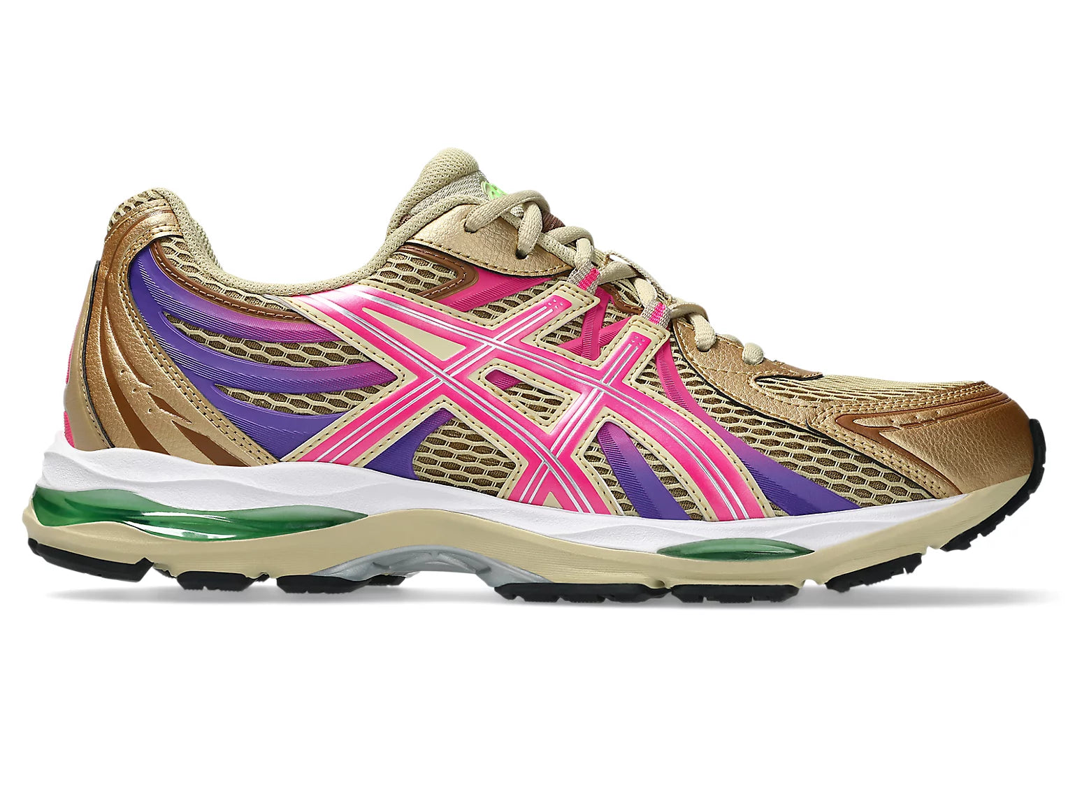 ASICS Gel-Sekiran Sand Pink Glo en mesh beige sable avec détails rose vif, amorti GEL et silhouette technique contemporaine.