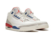 Sneakers Air Jordan 3 Retro en cuir premium avec imprimé éléphant, coloris dynamique international, amorti Air visible et design iconique.