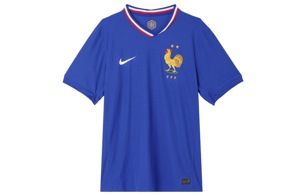 Nike France 2024/25 Match Home ADV Authentic Jersey Bright Blue/University Red/White, maillot domicile authentique de l'Équipe de France avec technologie Dri-FIT ADV et finitions premium vu de face. 