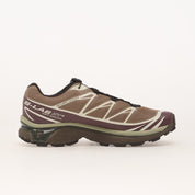 Sneakers Salomon XT-6 Walnut Huckleberry en mesh technique respirant, avec empiècements synthétiques premium, laçage Quicklace et semelle Contagrip haute adhérence.
