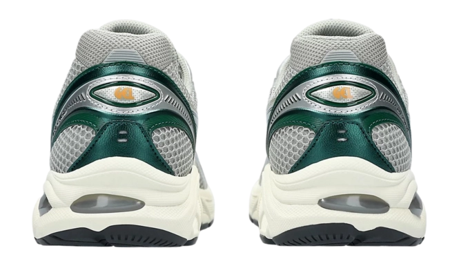 Sneaker ASICS GT-2160 Seal Grey Jewel Green en mesh gris avec détails verts et amorti GEL pour un confort optimal.