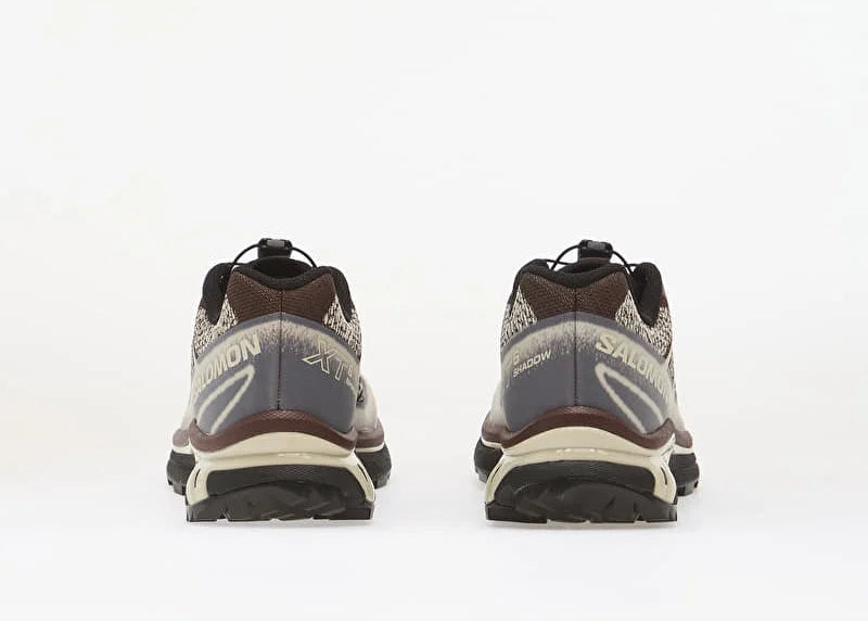 Salomon XT-6 Shadow Almond Milk Black Coffee Chocolate L45418700 en textile crème, brun et chocolat avec renforts synthétiques et semelle technique.