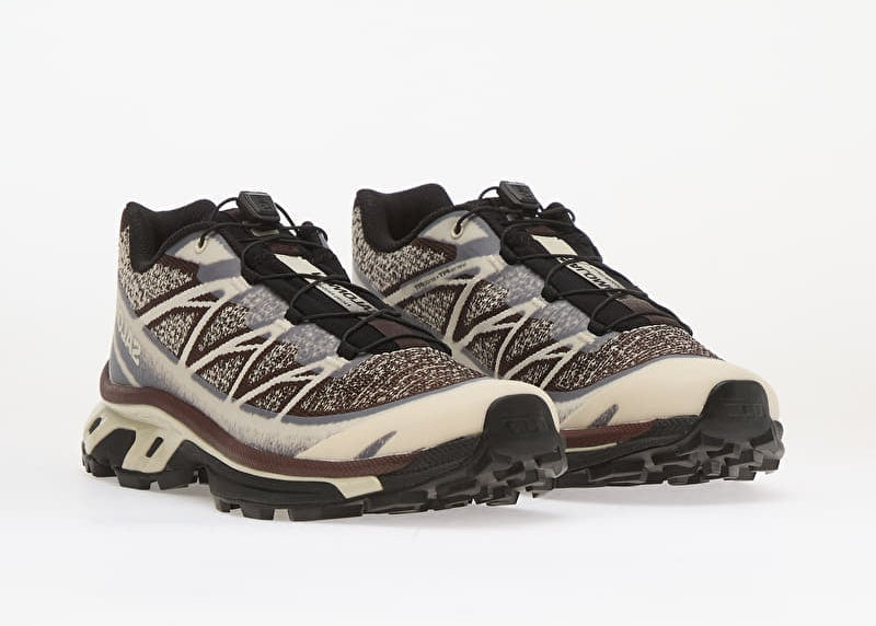 Salomon XT-6 Shadow Almond Milk Black Coffee Chocolate L45418700 en textile crème, brun et chocolat avec renforts synthétiques et semelle technique.