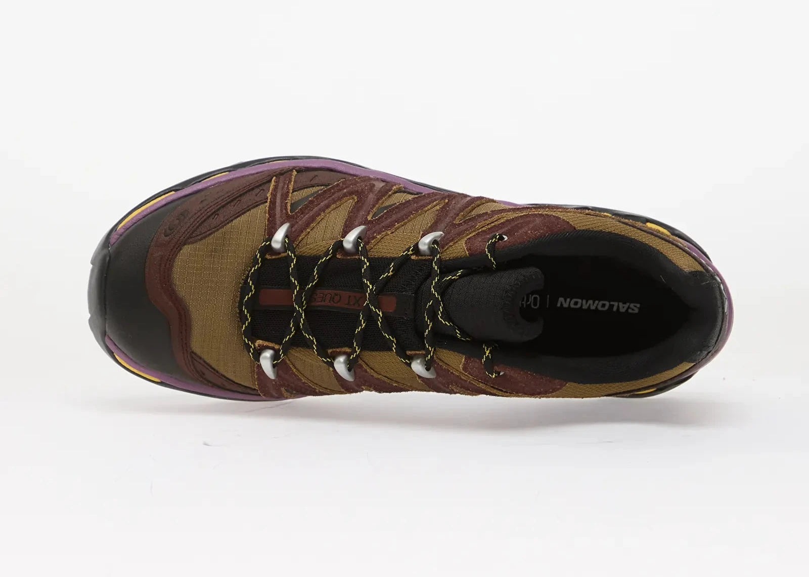 Salomon XT-Quest Expedition L49177400 en noir et Bitter Chocolate avec cuir effet vintage, lacets en corde et détails Concord Grape.