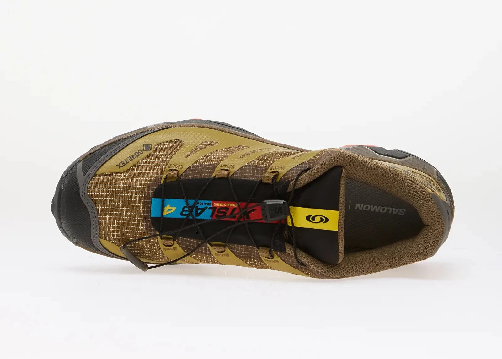 Salomon XT-4 OG Coyote Brown Willow Dragon Fire L49210700 en mesh brun avec accents Willow et Dragon Fire, GORE-TEX et Quicklace™.