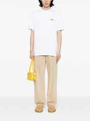 TEE SHIRT JACQUEMUS BLANC AVEC LOGO ETIQUETTE BRODEE JACQUEMUS COTE COEUR