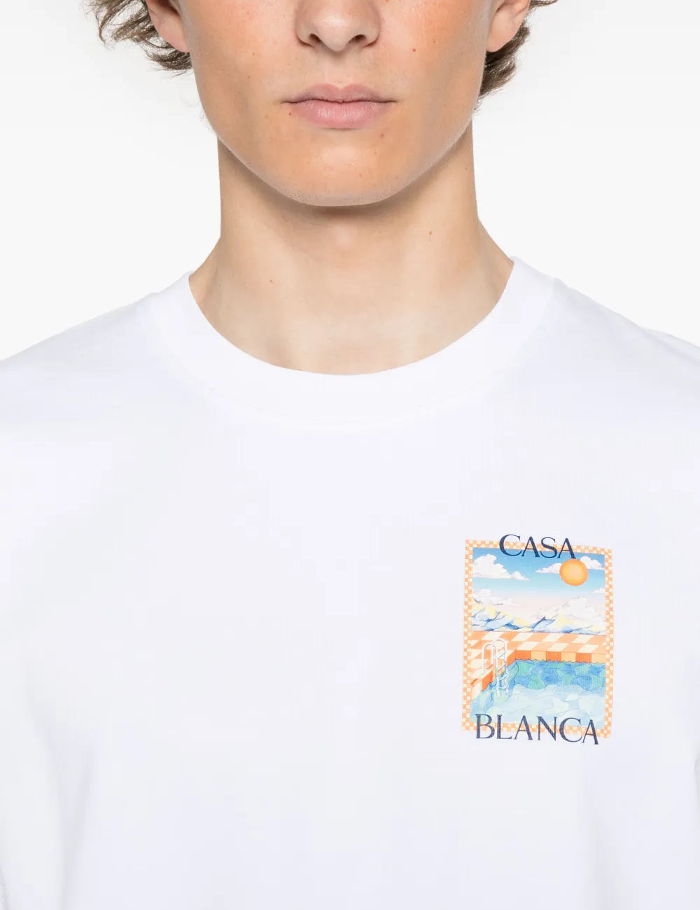 Tee-shirt Casablanca Swimming Pool – t-shirt blanc en coton premium avec imprimé piscine coloré , vue de face