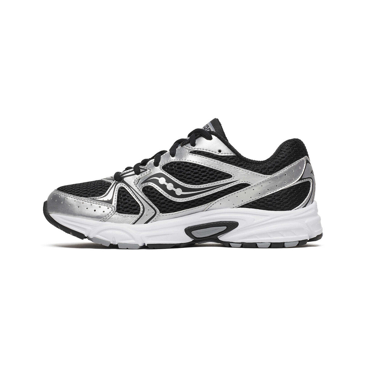 Saucony Grid Ride Millennium noire avec superpositions argent métallisé et amorti GRID.Vue de coté intérieur 
