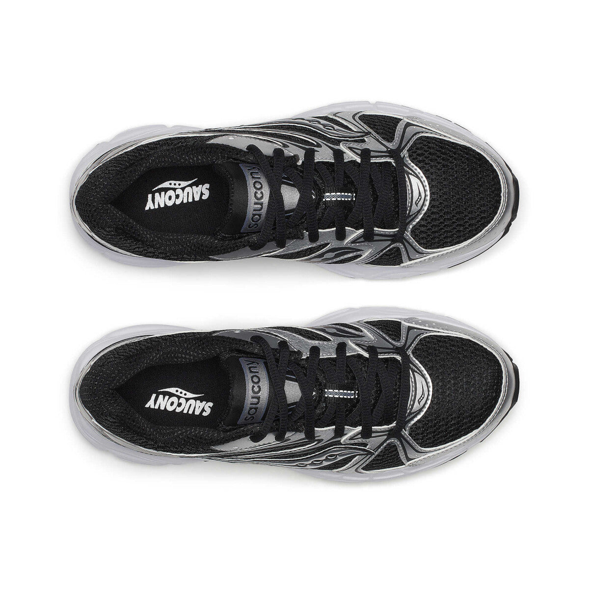 Saucony Grid Ride Millennium noire avec superpositions argent métallisé et amorti GRID.Vue de haut