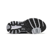 Saucony Grid Ride Millennium noire avec superpositions argent métallisé et amorti GRID.Vue de la semelle 