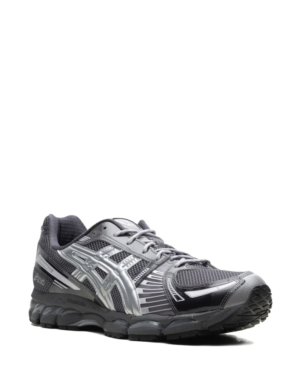Sneakers ASICS Gel-Kayano 12.1 Kith Tornado Argent Pur en mesh technique avec amorti GEL® et semelle FF Blast+ premium.Vue de profil