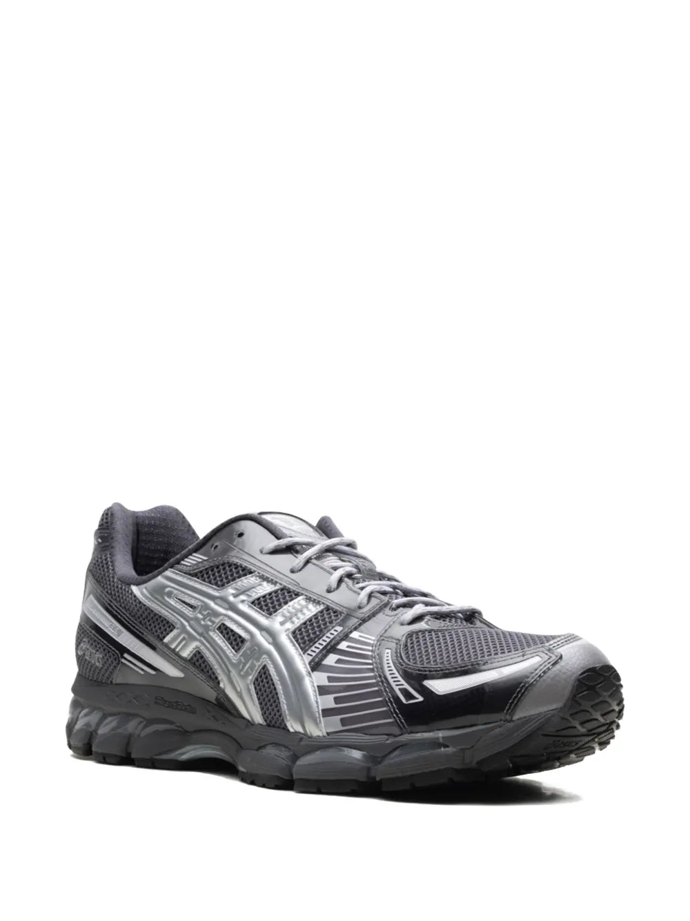Sneakers ASICS Gel-Kayano 12.1 Kith Tornado Argent Pur en mesh technique avec amorti GEL® et semelle FF Blast+ premium.Vue de profil