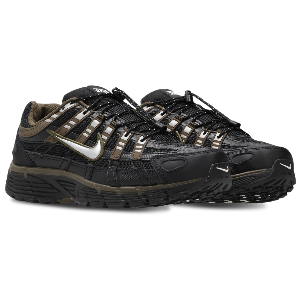 Nike P-6000 Black Dark Hazel noire et marron avec tige en mesh, empiècements en cuir, détails Metallic Silver et semelle rétro-running.
